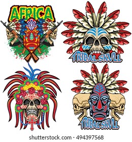 tribal coat of arms with skull, grunge.vintage design t-shirts