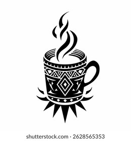 Tribal Coffee Mug with Steam A Warm, Ethnic Beverage