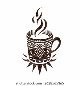 Tribal Coffee Mug with Steam A Warm, Ethnic Beverage
