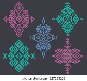Tribal color element patterns on gray background. Traditional folk ornament