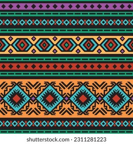 tribal colored seamless pattern, colorfull vector illustration, borders