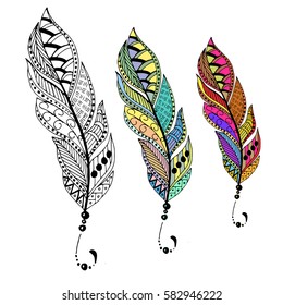 Tribal  Colorful Feathers  Vector Set