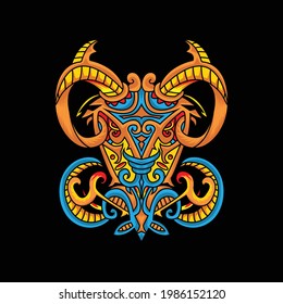 tribal colorful ornament authentic java,head goat with ethnic traditional decorative for hand draw tattoo art design,t shirts ornament