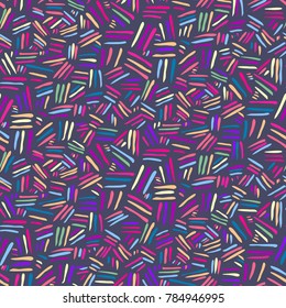 Tribal colorful seamless pattern with hand drawn chaotic lines. Abstract fashion trendy vector texture with doodle scratches for textile, wrapping paper, cover, surface, background, wallpaper