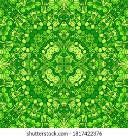 Patrón ininterrumpido de vectores tribales coloridos. Origen étnico ornamental abstracto. Fondo decorativo de repetición verde. Ornamento folclórico tradicional con formas abstractas, mandalas. Diseño infinito.