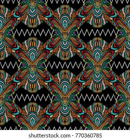 Tribal colorful vector seamless pattern. Ethnic multicolor background. Abstract bright flowers, geometric  shapes, figures, zigzag lines. Ethnic ornaments. Tribe design for prints, wallpapers, fabric.