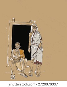 Casal tribal da Índia. ilustração estilizada vetorial em cor escura 