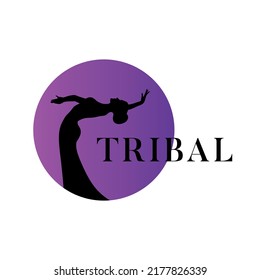Tribal dance logo. Emblem with dancing woman for school, festival, party, event, classes.