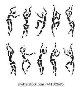 Tribal Dancing silhouettes. Oriental dancer Vector illustration