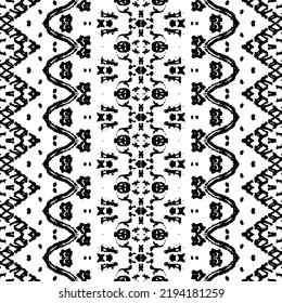 Tribal Dark Scribble Batik. Abstract Native Ink Pattern. Ethnic Boho Batik. Black Colour Ink Doodle Texture. Black Color Indian Pattern. Simple Ethnic Geo Vector. Seamless Dark Watercolor Vector