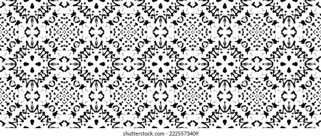 Tribal Dark Scribble Batik. Black Color Ethnic Dyed Vector. Simple Geometric Pattern. Black Colour Ink Doodle Pattern. Doodle Ikat Batik. Seamless Stripe Ink Pattern. Seamless Dark Watercolor Repeat