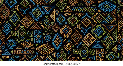 Tribal decorative background. Ethnic seamless pattern. Aztec geometric backdrop. Native american ornament. Vector illustration