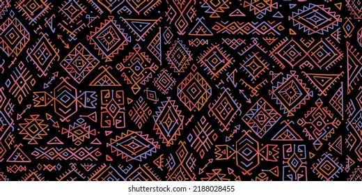 Tribal decorative background. Ethnic seamless pattern. Aztec geometric backdrop. Native american ornament. Vector illustration