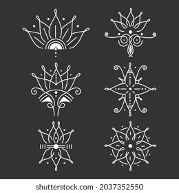 Tribal decorative element drawing set. line art hand drawn sketch. Ethnic motifs african aztec theme.