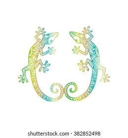  Tribal Decorative Lizard. Hand drawing illustration.