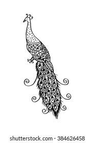 Tribal Decorative Peacock. Hand drawing illustration.