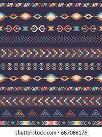 Tribal decorative seamless pattern with traditional elements, vector design