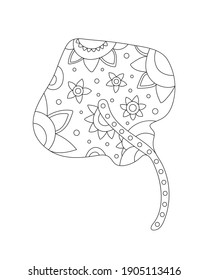 Tribal Decorative Stingray. Isolated Animal On Transparent Background. Zentangle Style. Stock vector illustration