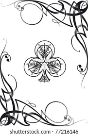 Tribal decorative style club ace poker playing cards, vector illustration re-sizable.