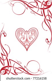 Tribal decorative style heart ace poker playing cards, vector illustration re-sizable.