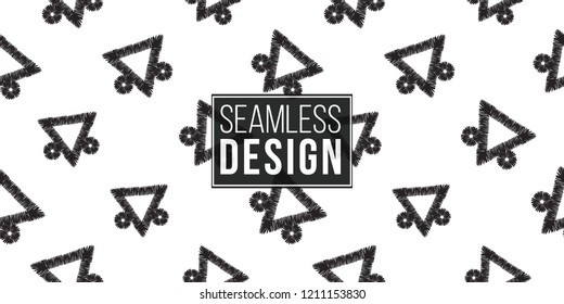 Tribal decorative triangle. Seamless pattern background. Black and white graphic. Geometric embroideries shapes in minimalistic ethnic, boho, aztec, hipster style.