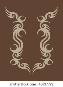 A tribal design on a brown background.