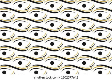 Tribal diagonal vector waves with circle pattern. Wavy white line texture. Vintage bright. Geometric gold Fond. Scratch. Worn surface. patterns like a eye. 