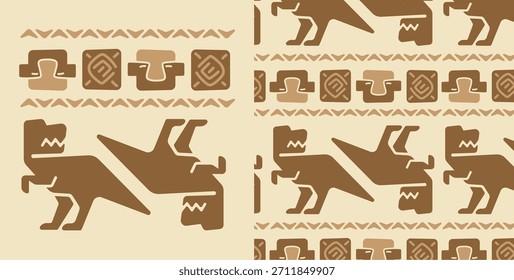 Padrão de Dinossauro Tribal - Design Étnico Geométrico Antigo ลายไดโนเสาร์ชนเผ่า