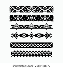 tribal divider border pattern seamless set of 6 black silhouette vector