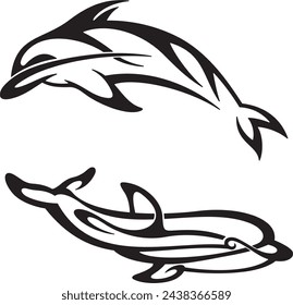 Tribal Dolphins  vector illustrations, great for vehicle graphics, stickers and T-shirt designs. Cartoon mascot characters, ready for vinyl cutting.