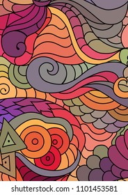 Tribal doodle zentangle background with colorful yakuza tattoo style pattern.