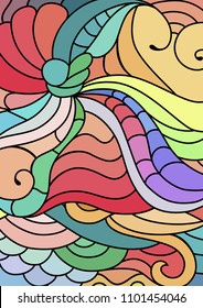 Tribal doodle zentangle background with colorful yakuza tattoo style pattern.