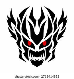 Tribal Dragon Demon Skull Vector Art, Fierce Black Mythical Creature with Red Eyes