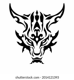Tribal Dragon Head Logo. Tattoo Design. Stencil Vector Illustration