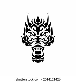 Tribal Dragon Head Logo. Tattoo Design. Stencil Vector Illustration