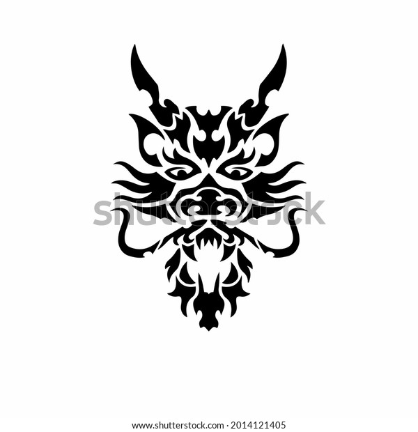 Tribal Dragon Head Logo. Tattoo Design.\
Stencil Vector\
Illustration
