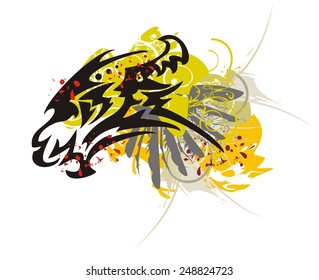 Tribal dragon head with splashes