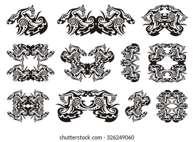 Tribal Dragon Symbols Circle Twirled Unusual Stock Vector (royalty Free 