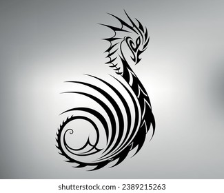 tribal dragon tattoo sketch. vector drawing of a spiral dragon. dragon logo