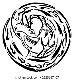 Tribal dragon tattoo vector design suitable for stickers, logos, and others