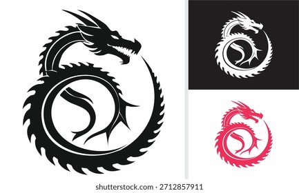 Tribal dragon vector tattoo design illustration with black silhouette animal head symbol art