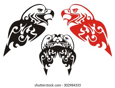Tribal eagle head. Black and red on the white
