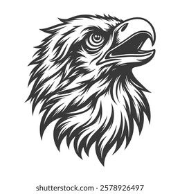 Tribal Eagle Head with Fierce Expression – Bold Black and White Line Art Design silhouette vector design"