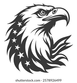 Tribal Eagle Head with Fierce Expression – Bold Black and White Line Art Design silhouette vector design"