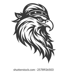 Tribal Eagle Head with Fierce Expression – Bold Black and White Line Art Design silhouette vector design"