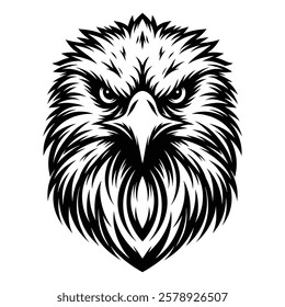 Tribal Eagle Head with Fierce Expression – Bold Black and White Line Art Design silhouette vector design"