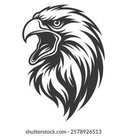 Tribal Eagle Head with Fierce Expression – Bold Black and White Line Art Design silhouette vector design"