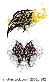 Tribal eagle head splashes and butterfly splashes