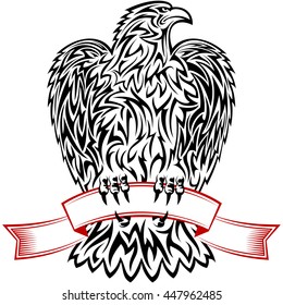 Tribal Eagle holds in claws the ribbon; Vector Bird of prey Eps8