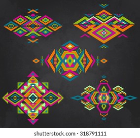 Tribal element patterns on grunge background. Traditional folk ornament